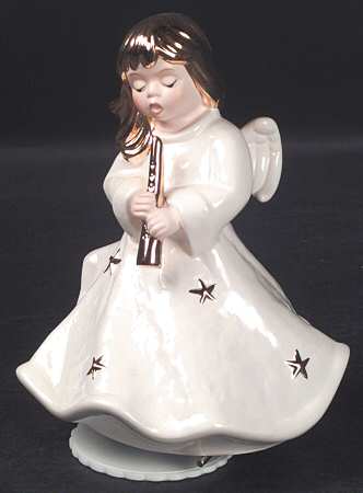 Christmas Figurines & Giftware Musical Angel/Flute-White/Gold - Boxed