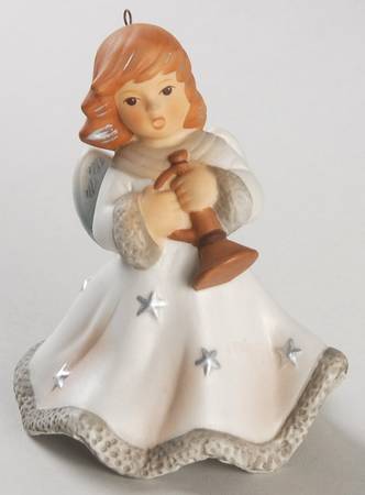 Angel Christmas Bell Angel With Trumpet-Silver Stars - With Box