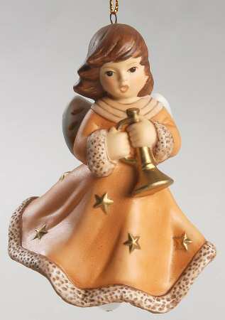 Angel Christmas Bell Angel With Trumpet-Gold Stars - Boxed