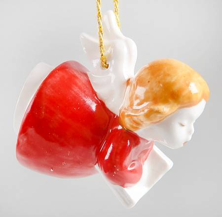 Goebel Christmas Ornament Angel With Songbook-Red - Boxed