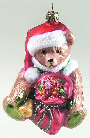 Goebel Christmas Ornament Holiday Santa Bear-Blown Glass - No Box