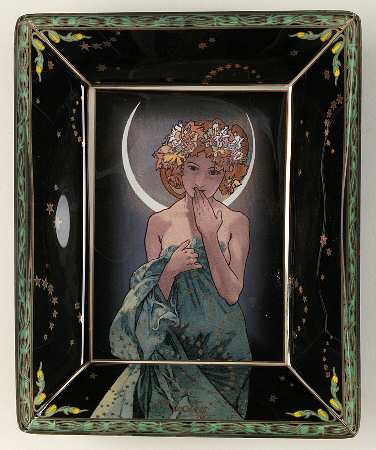 Artis Orbis- Alphonse Mucha The Moon Black Glass Bowl - Boxed