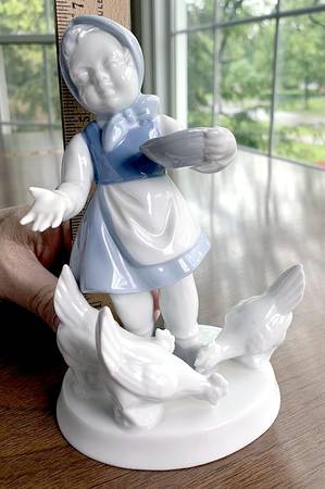 Gerold Porzellan Figurine Girl Feeding Chickens - No Box