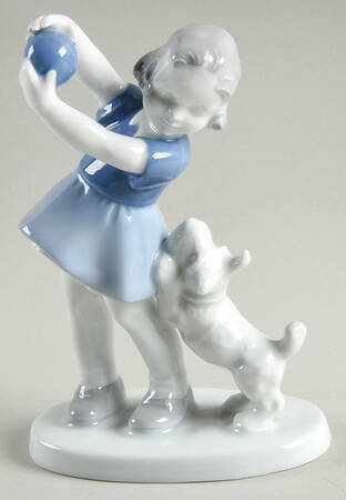 Gerold Porzellan Figurine Girl Playing With Dog - No Box