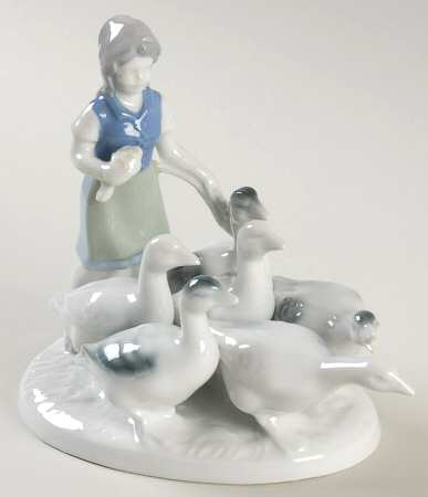 Gerold Porzellan Figurine Girl Goose Herder-Blue - No Box