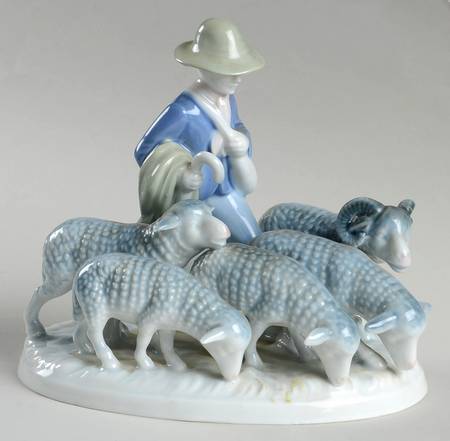 Gerold Porzellan Figurine Man Herding Flock Of Sheep - No Box