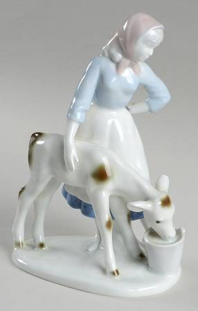 Gerold Porzellan Figurine Girl With Calf - No Box