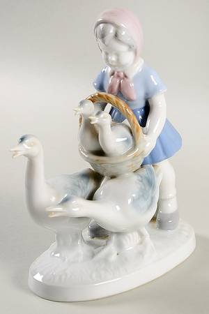 Gerold Porzellan Figurine Girl With Geese - No Box
