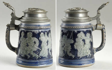 German Beer Steins Blue Salt Glaze Dance Scene - No Box