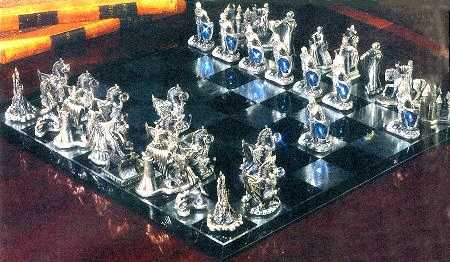 King Arthur Chess Set 32 Piece Set W/Glass Board - With Box