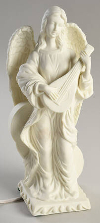 All White Figurines Angel With Mandolin-Lighted - No Box