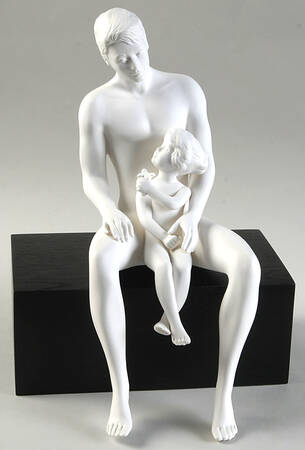 All White Figurines Father And Daughter On Base-Matte - Boxed