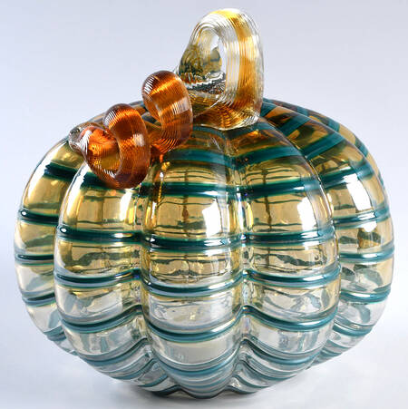 Pumpkin Patch Teal Stripe Pumpkin W/ White Led - No Box