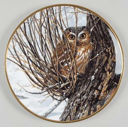 Noble Owls of America Hiding Place - No Box by Hamilton Collection
