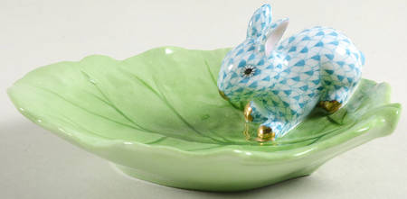 Rabbits & Bunnies (Single) Bunny On Cabbage Leaf-Turquoise - No Box