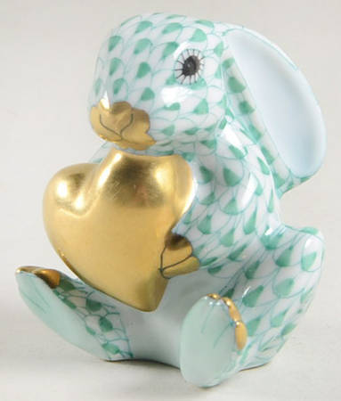 Rabbits-Bunnies (Holidays-Seasonal) Bunny With Heart-Green - No Box