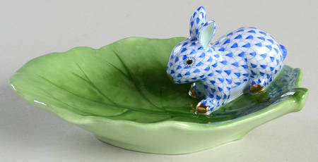 Rabbits & Bunnies (Single) Bunny On Cabbage Leaf-Sapphire - No Box