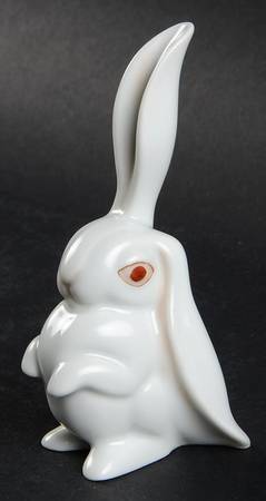 Rabbits & Bunnies (Single) Rabbit-One Ear Up/Natural-White - No Box