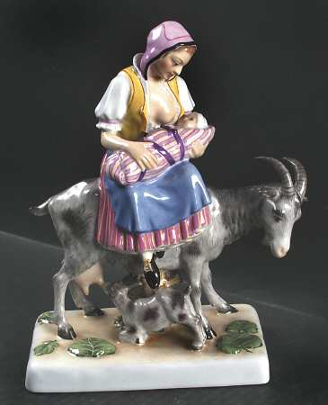 Traditional Hungarian People Mother Riding On Goat - No Box