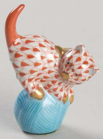 Cats Mischevious Cat On Yarn-Rust/Turquoise - No Box