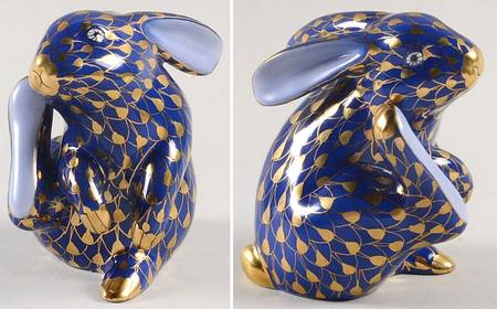 Rabbits & Bunnies (Single) Scratching Bunny-Cobalt/Gold - No Box