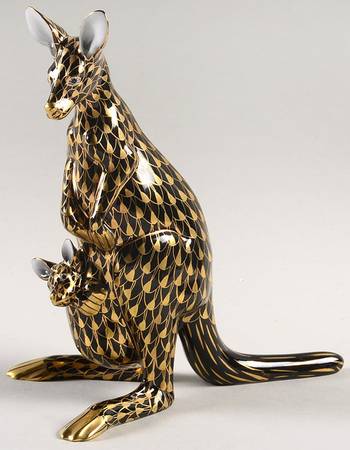 Wild Animals Kangaroo W/Baby-Black/Gold - No Box