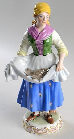Traditional Hungarian People Woman Selling Fish-Yellow Scarf - No Box