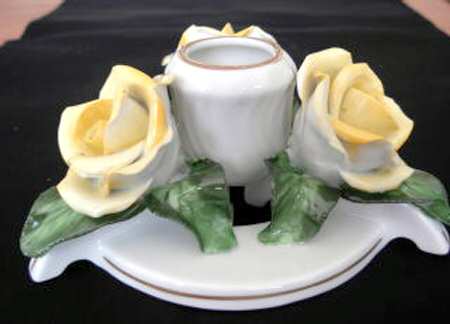 Floral-Plant Yellow Rose-Candleholder - No Box