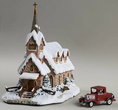Thomas Kinkades Village Christmas Light Of Hope Church - Set Of 2 - No Box