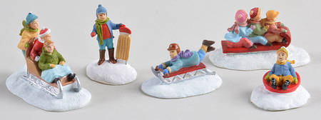 Christmas Village Accessories Sledding Away The Day-Set Of 5 - No Box