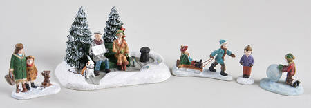Christmas Village Accessories Much Fun - Set Of 5 - Boxed
