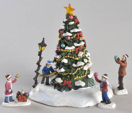 Christmas Village Accessories Christmas Tree And Lamp Pole-Set Of 4 - Boxed