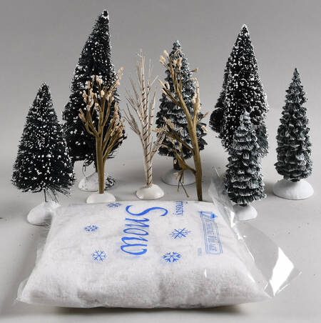 Christmas Village Accessories Winter Landscape Set Of 10 - Boxed