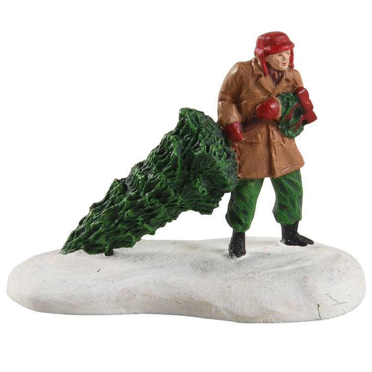 Christmas Village Accessories Man With Tree - No Box 55a