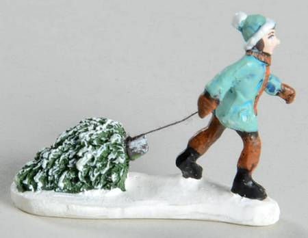 Christmas Village Accessories Boy Pulling Tree - No Box