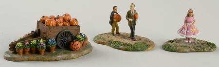 Christmas Village Accessories Picking Out A Pumpkin - Set Of 3 - Boxed