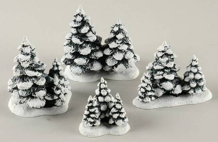 Christmas Village Accessories Evergreen Tree Set Of 4 - Boxed