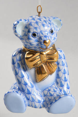 Herend Ornaments-Bells Teddy Bear With Bow - Blue - No Box