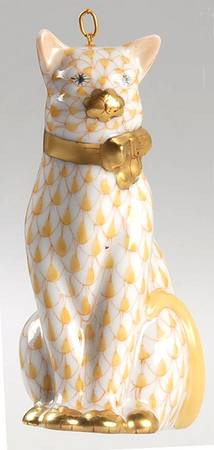 Herend Ornaments-Bells Cat With Bow-Butterscotch - No Box