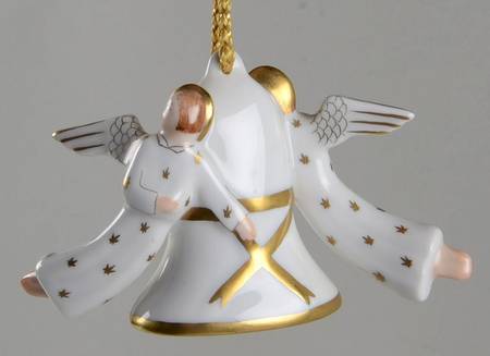 Herend Ornaments-Bells Angels With Bell-White & Gold - No Box
