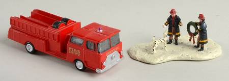 Christmas Village Accessories Fire Drill - Set Of 2 - Boxed
