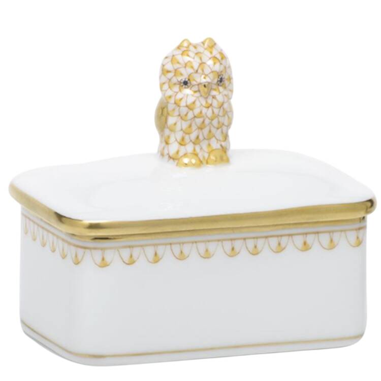 Boxes Rect Box W/Owl-Butterscotch  - No Box
