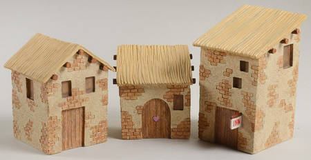 Cherished Teddies Miniature Nativity Three Village Houses - Boxed