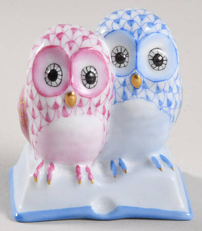 Birds of Prey Owls On Book-Blue/Raspberry - No Box
