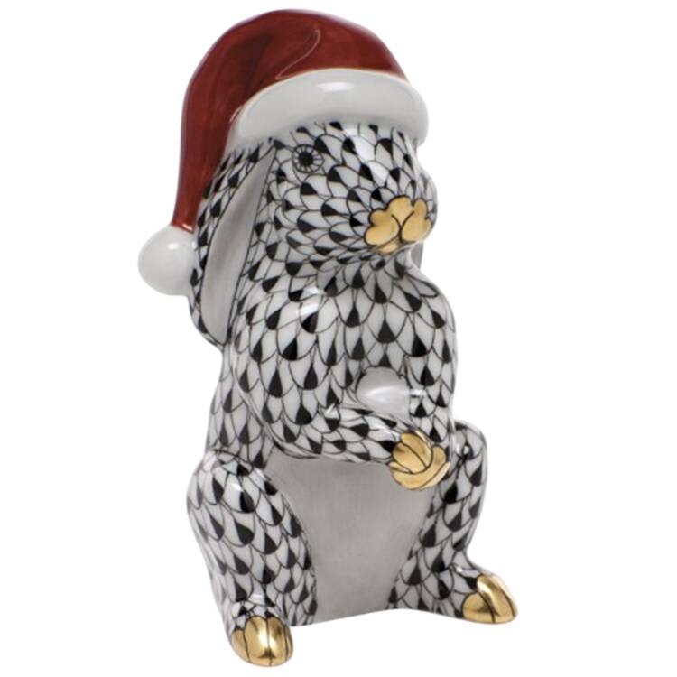 Rabbits-Bunnies (Holidays-Seasonal) Santa Bunny- Black - No Box