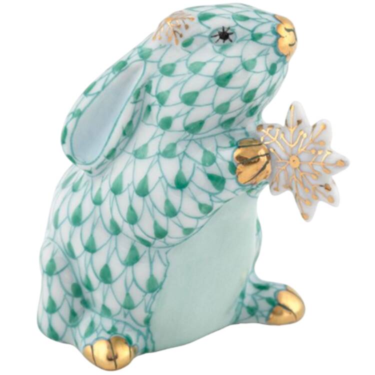 Rabbits-Bunnies (Holidays-Seasonal) Snowflake Bunny-Green - No Box