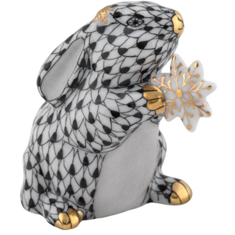 Rabbits-Bunnies (Holidays-Seasonal) Snowflake Bunny-Black - No Box