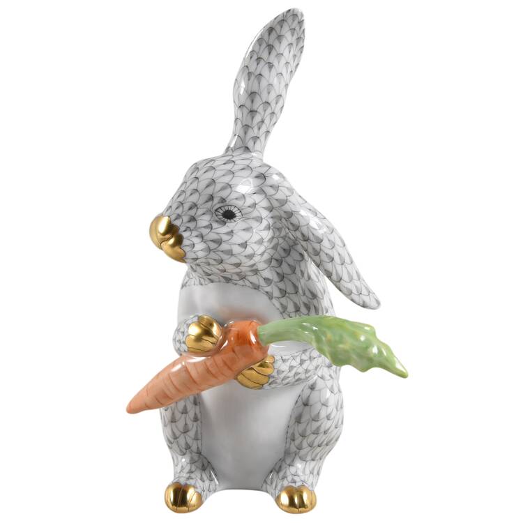 Rabbits & Bunnies (Single) Large Bunny With Carrot- Grey - No Box