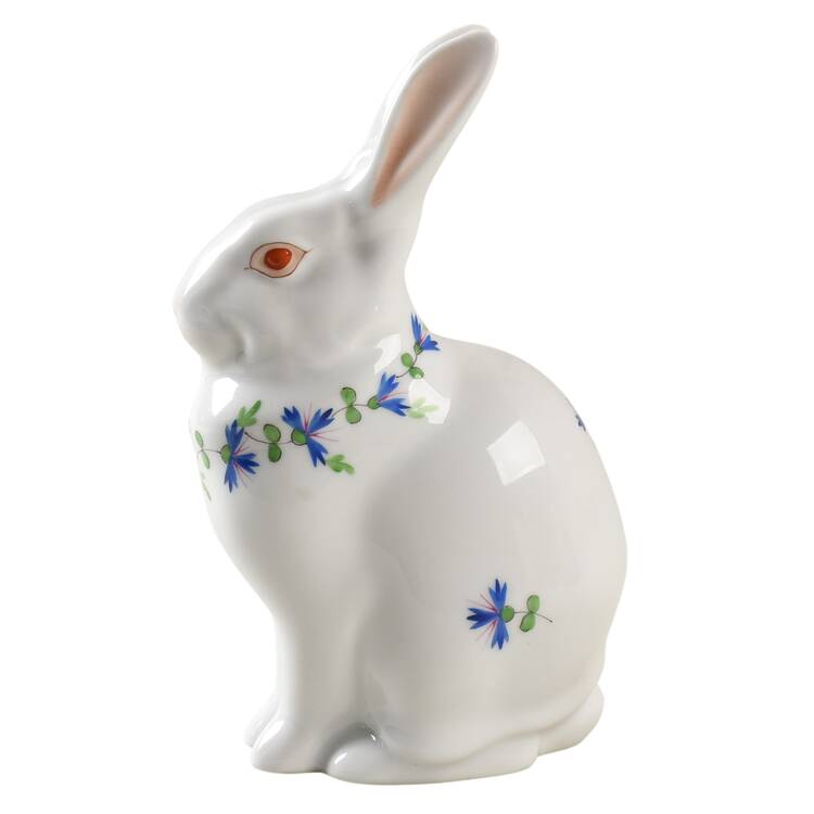 Rabbits & Bunnies (Single) Rabbit-White With Blue Flowers - No Box