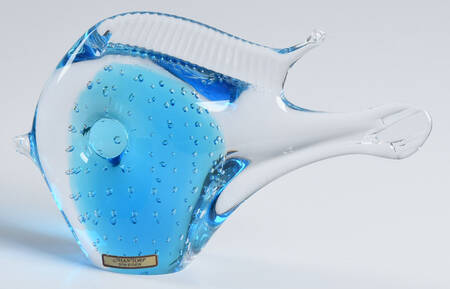 Hovmantorp Paperweights Fish-Blue, Controlled Bubbles - No Box